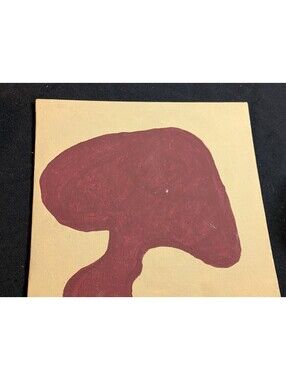 Original Mushroom Canvas Painting Maroon Tan Shroom Wall Art 8x10